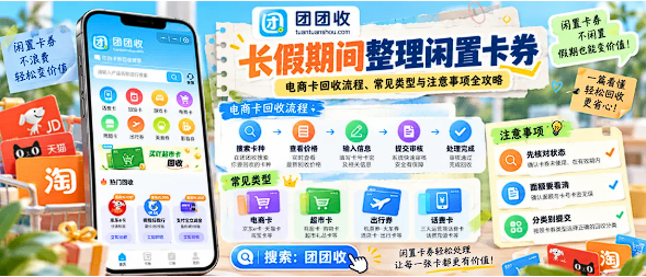 【团团收】长假期间整理闲置卡券：电商卡回收流程、常见类型与注意事项全攻略